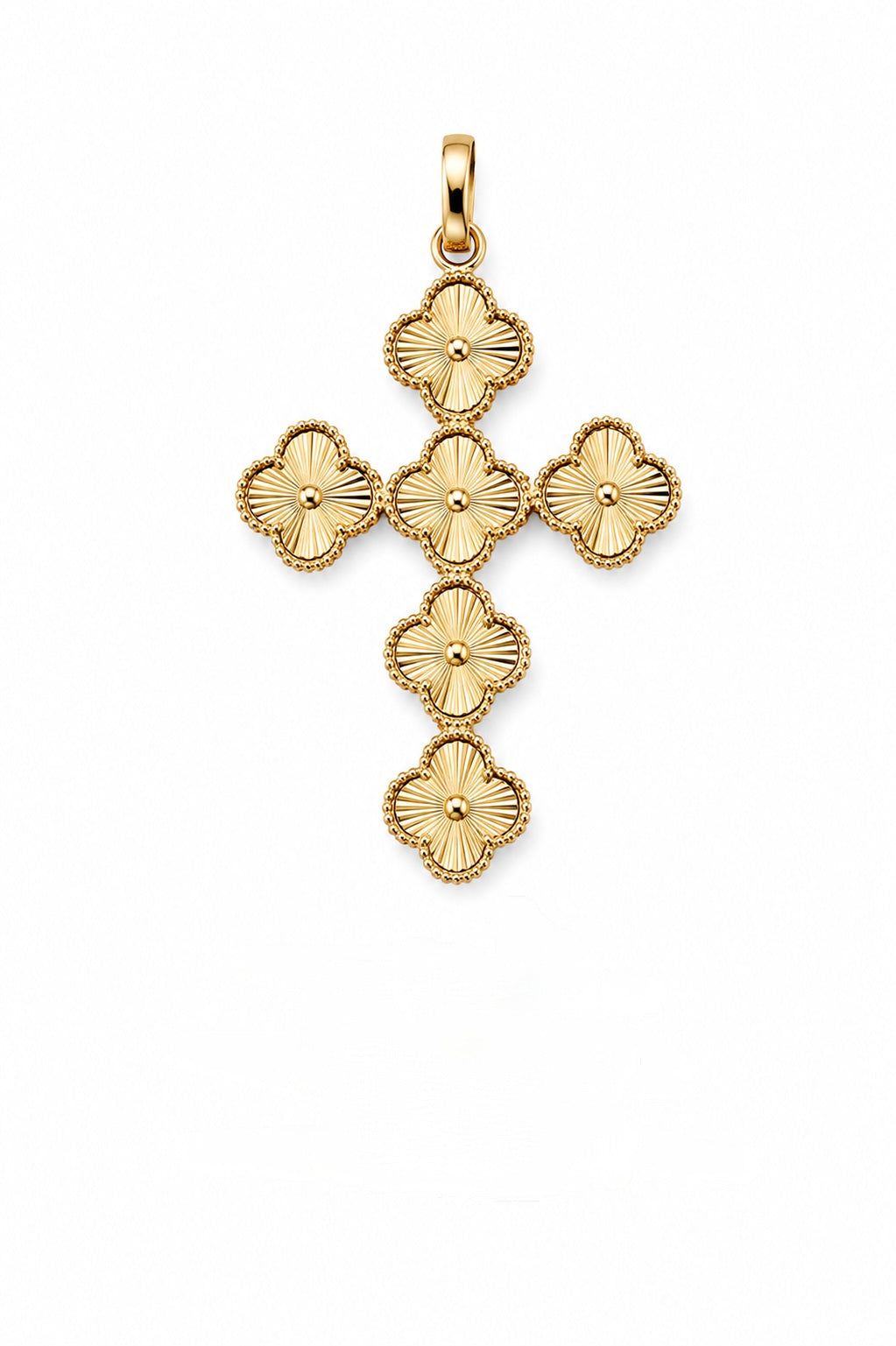 Dije Cruz de Tréboles en Oro Amarillo de 18K