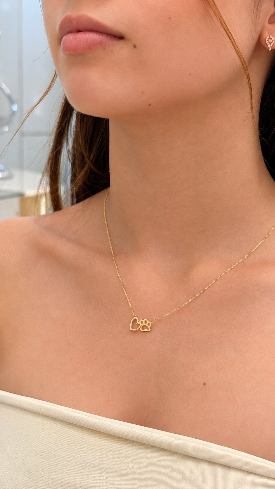 Cadena con dije Huella y Corazón en Oro Amarillo 18K