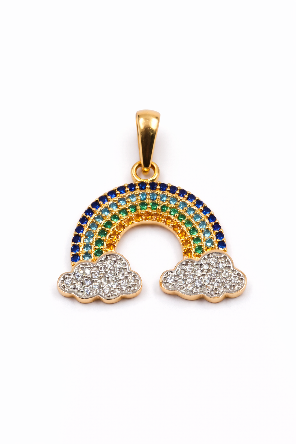 DIJE ARCOIRIS CON CIRCONES MULTICOLOR Y NUBES EN PAVE