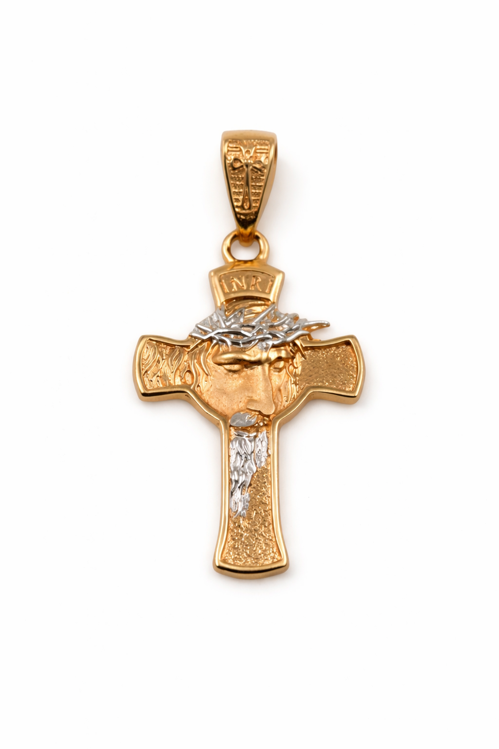 DIJE CRUZ ROSTRO DE CRISTO EN ORO DE 18K