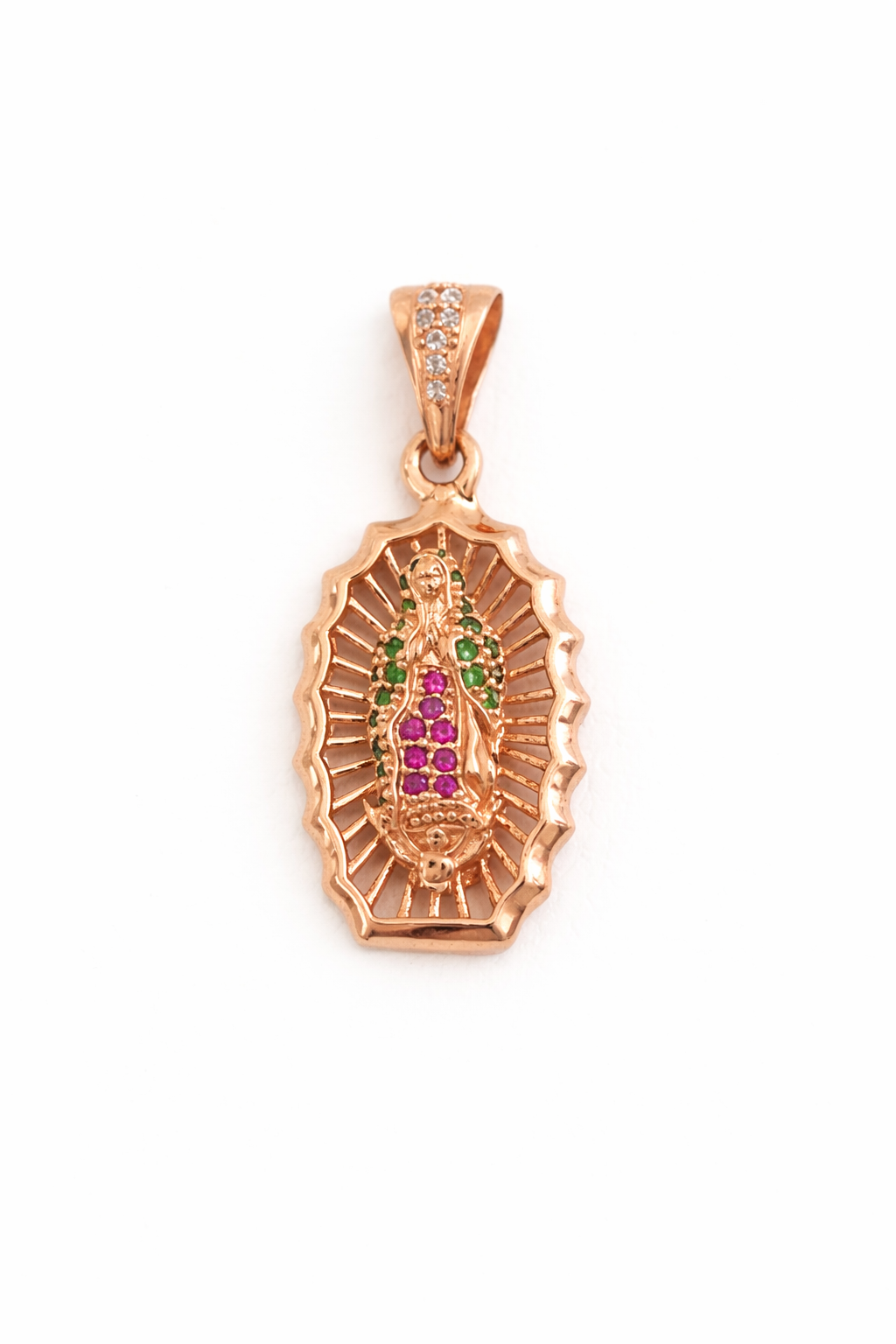 DIJE VIRGEN DE GUADALUPE EN ORO ROSADO DE 18K