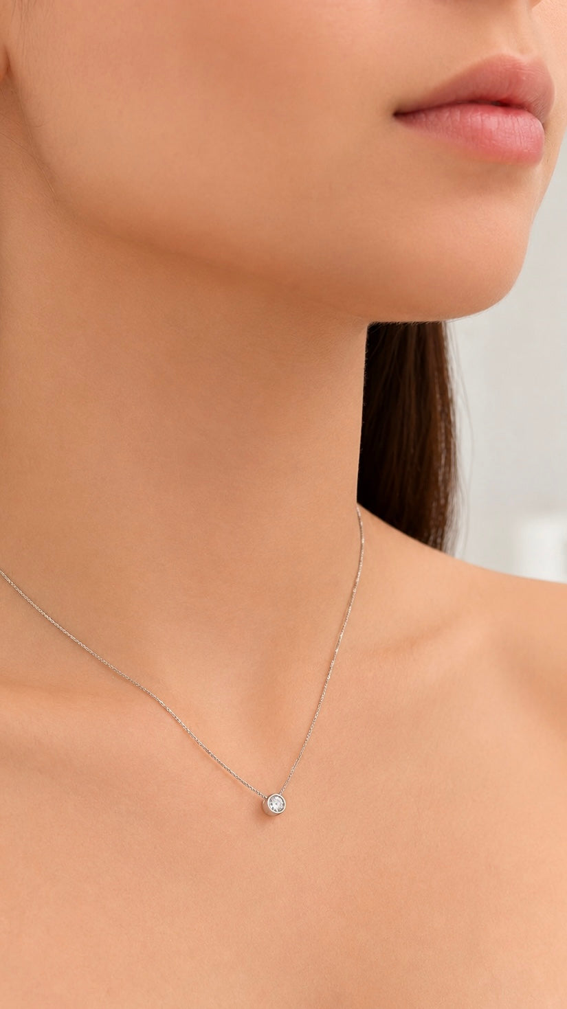 Cadena Veneciana con Diamante – Oro Blanco 18K italiano