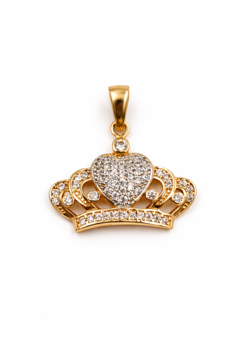 DIJE CORONA REAL CON CORAZON EN ORO DE 18K