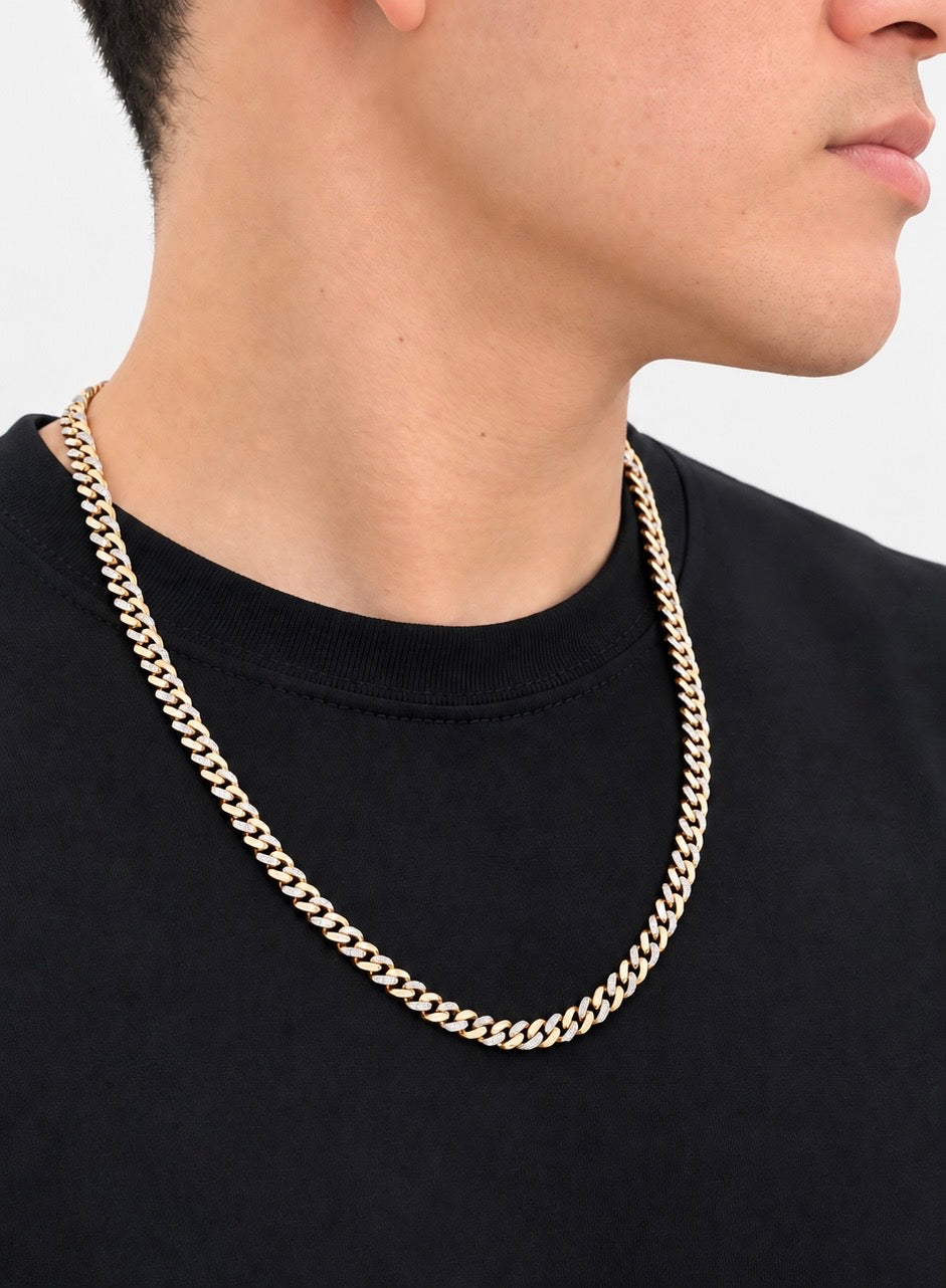 Cadena Cubana Bicolor con Circones en Oro Italiano de 18K